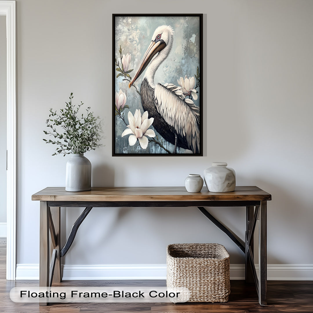 White Pelican Among Magnolia Blossoms - Animal Oil Painting