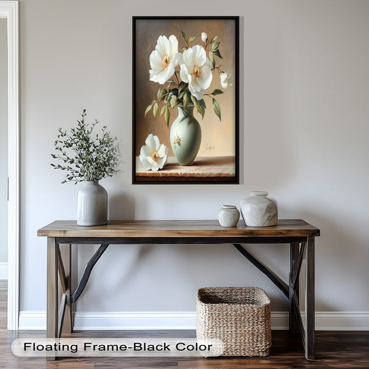 White Peony Still Life – Classic Floral Arrangement Flower Oil Painting
