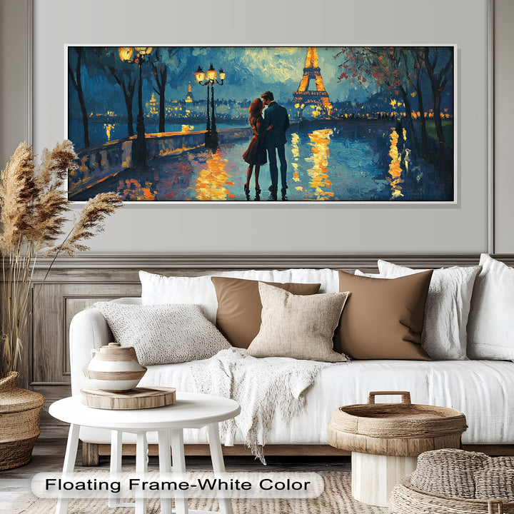 Eiffel Glow – Lovers Embrace by the Seine Love Oil Painting