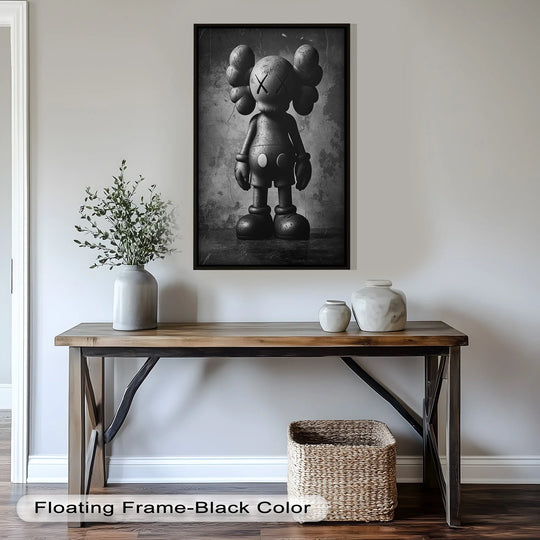 Dramatic light and shadow emphasize the textured details of this monochrome KAWS Shadow Icon, an impactful oil painting decoration.