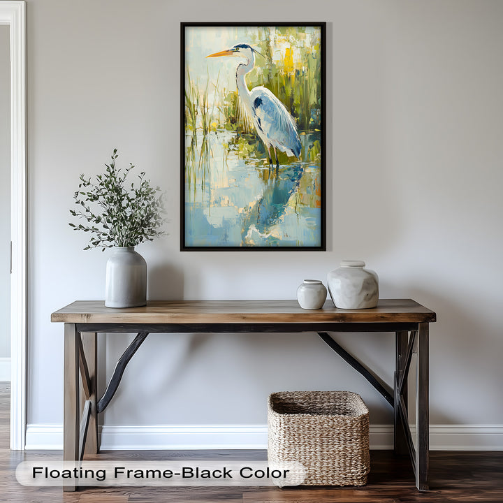 Reflections of Grace – Heron in Wetlands Oil Painting