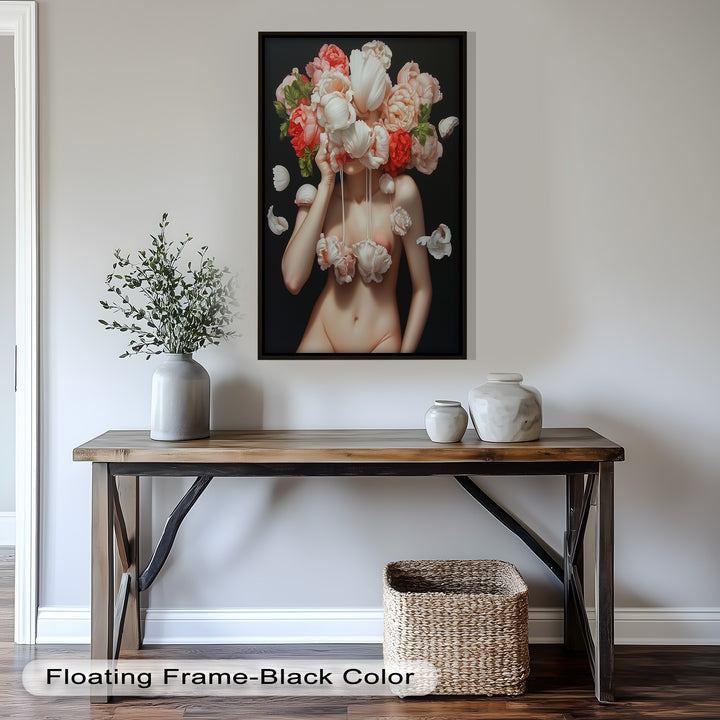 Bloomveil – Surreal Nude with Cascading Petals Oil Painting