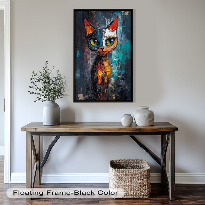 Abstraktes Katzenportrait mit Neonfarben - Tierölgemälde