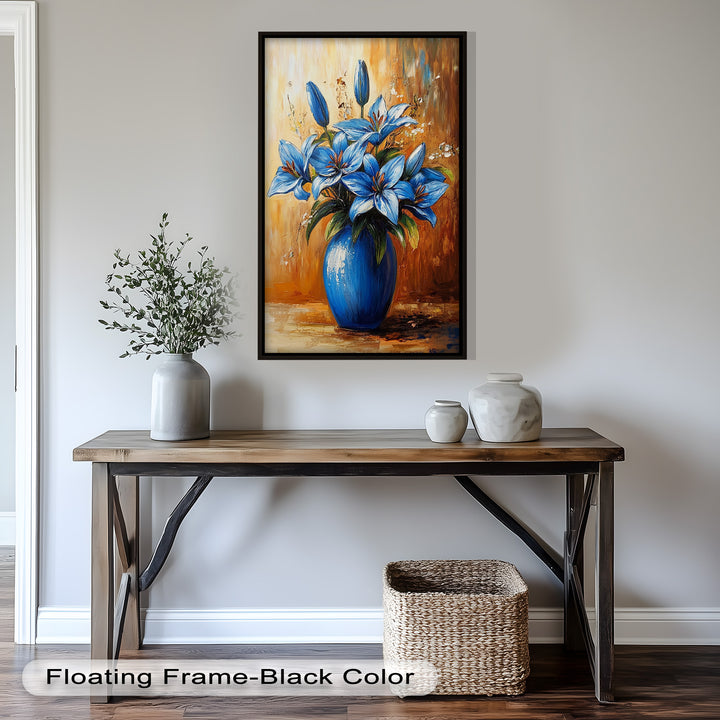 Azure Blossoms in a Blue Vase – Flower Oil Painting
