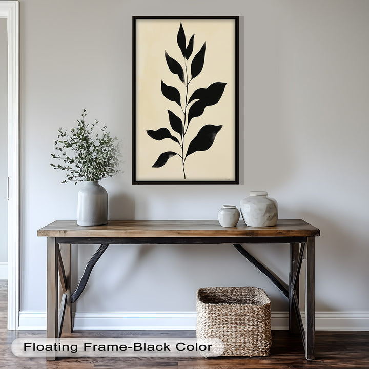 Black Botanical Minimalism – Monochrome Oil Painting