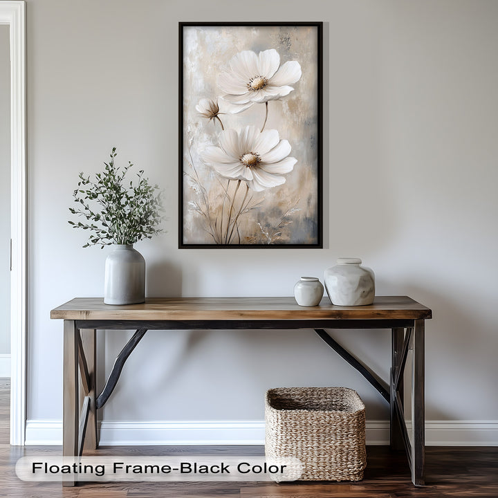 Soft Ivory Blooms – Neutral Flower Oil Painting