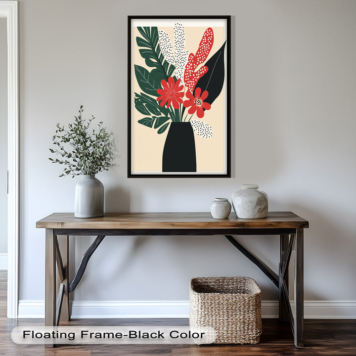 Purpurrote Blüte in monochromer Vase – Modernes florales Ölgemälde