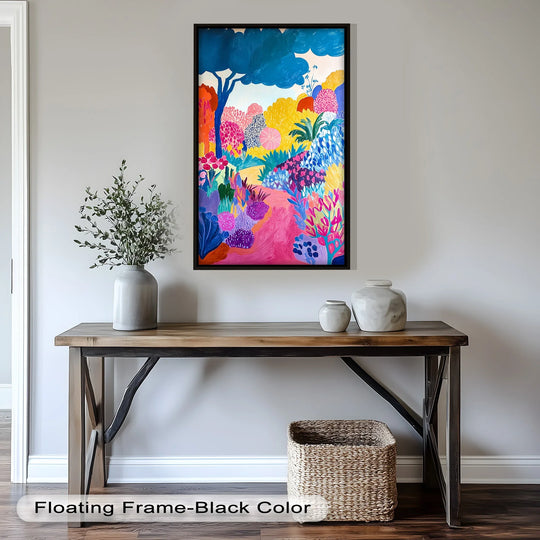 Textured surface reveals brushstrokes of vibrant hues in this modern oil painting, bringing a unique, tactile element to the oil painting home decor of a dreamy garden path.