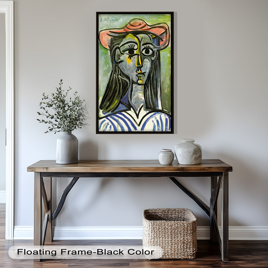 Striped Muse in Pink Hat – Picasso Oil Painting