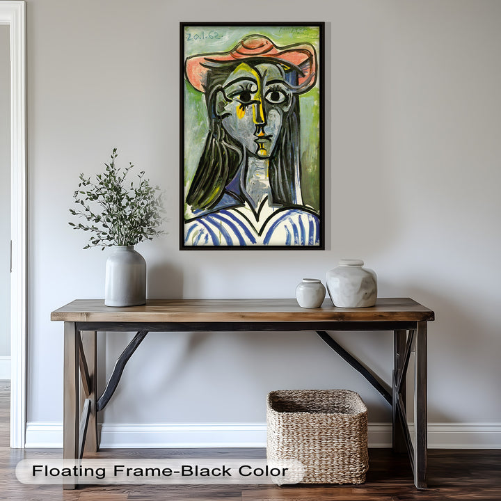 Striped Muse in Pink Hat – Picasso Oil Painting