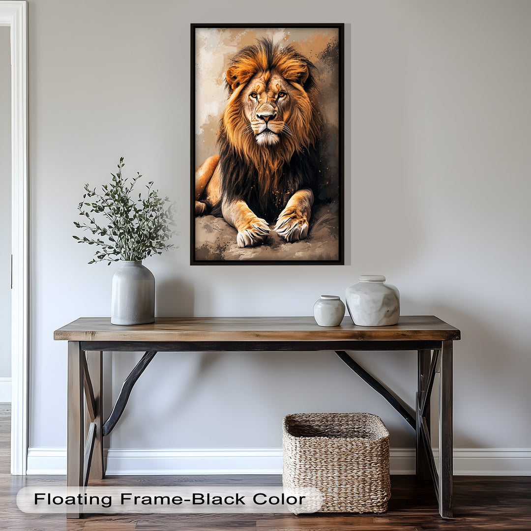 Lion Portrait in Warm Tones - Animal Oil Painting