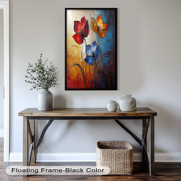 Eternal Bloom – Red, Yellow, and Blue Floral Oil Painting