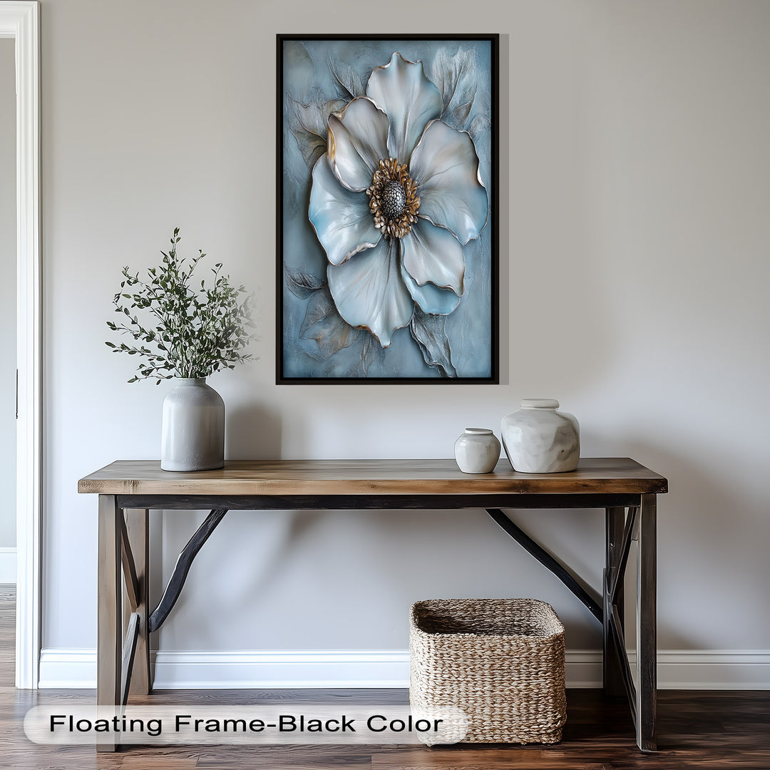Blue Mist Bloom – Sculptural Petal Flower Oil Painting