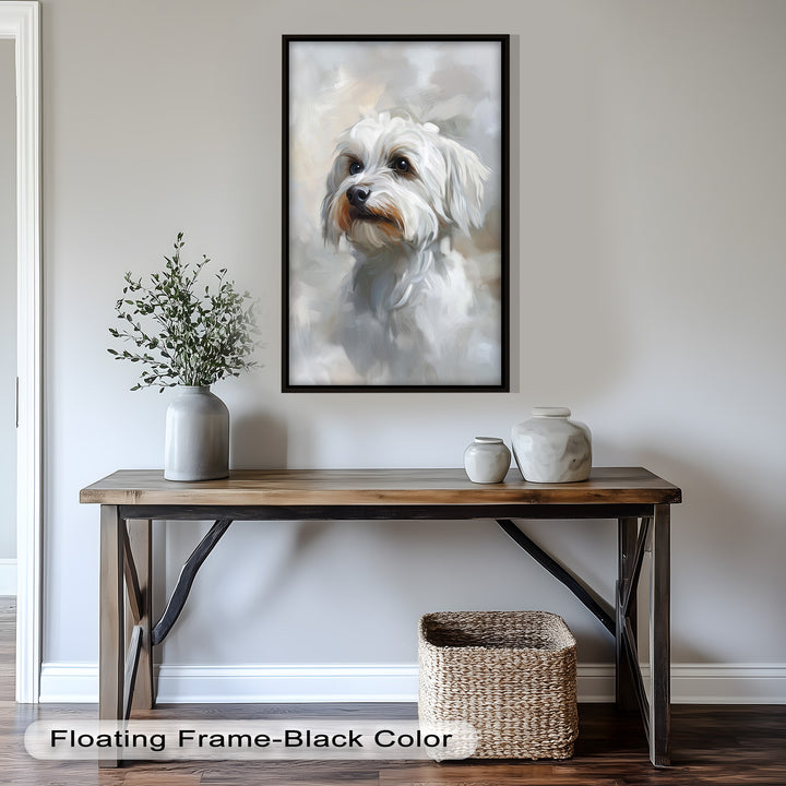 Snowy Gaze – White Maltese Portrait Animal Oil Painting