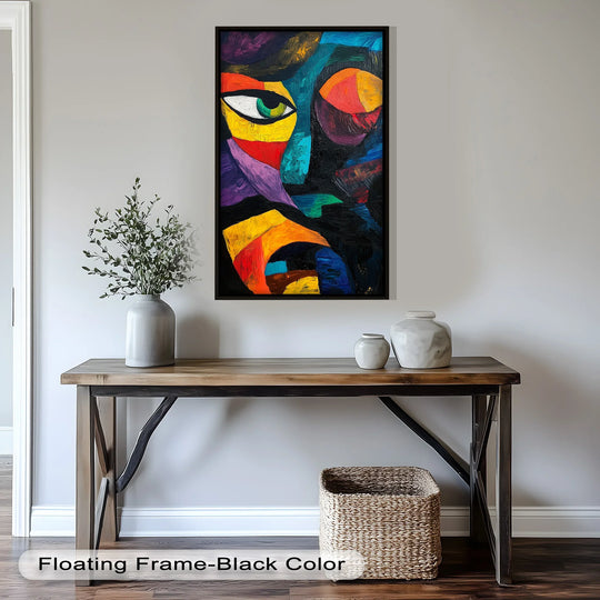 Featuring cool and warm tones, this vivid abstract eye expression oil painting wall art employs Fauvism with a striking contrast between colors.