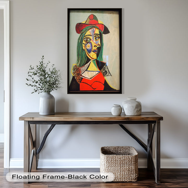 Strahlender Blick – Frau mit rotem Hut, kubistisches Porträt, Picasso-Ölgemälde