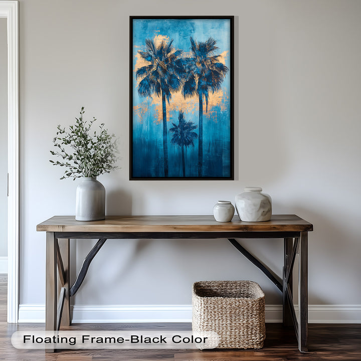 Blue Sunset Palms – Tropical Oil Painting