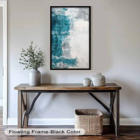 Highlighting the realistic detail, this captivating oil painting reproduction print showcases teal and gray minimalist abstract art with textures that look hand-painted.