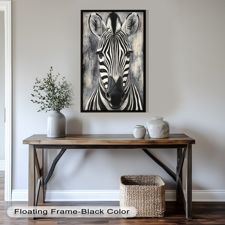 Zebra Portrait – Bold Black and White Animal Oil Painting