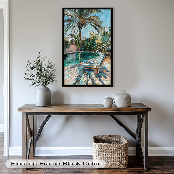 Poolside Palm Tree Escape – Tropical Oil Painting