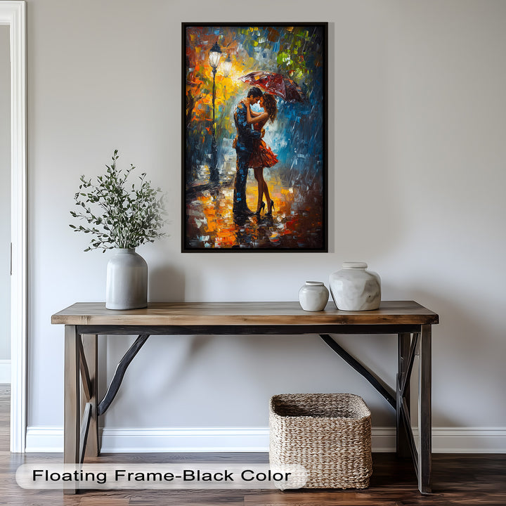 Evening Embrace – Romantic Rainy Street Scene Love Oil Painting