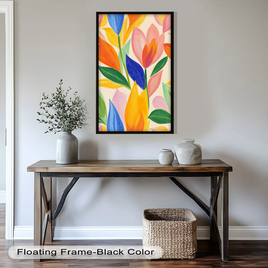 Displaying its abstract quality, the Garden Blooms oil painting decoration showcases a vibrant, botanical scene with colorful florals in a modern interpretation.