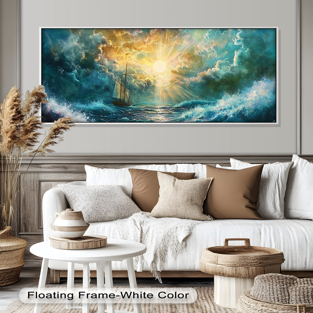 Golden Sun & Sea – Boat Oil Painting