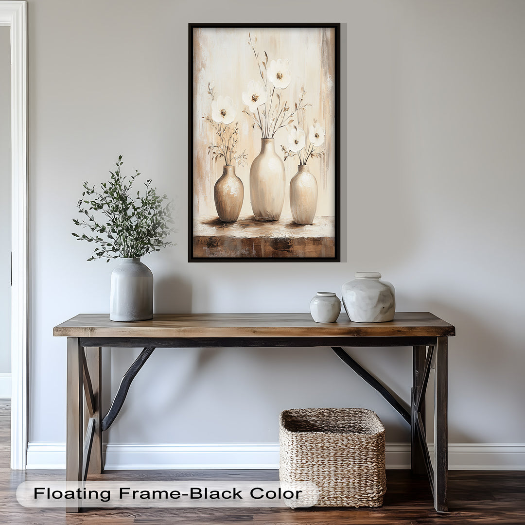 Serenity in Neutral Tones – White Floral Still Life Oil Painting