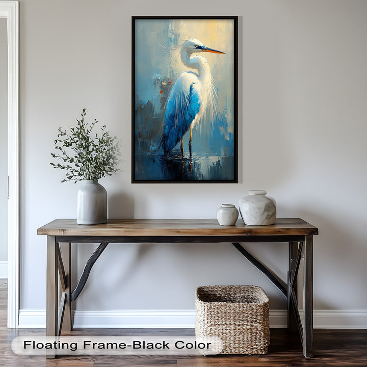 Blue Heron in Abstract – Framed Oil Painting