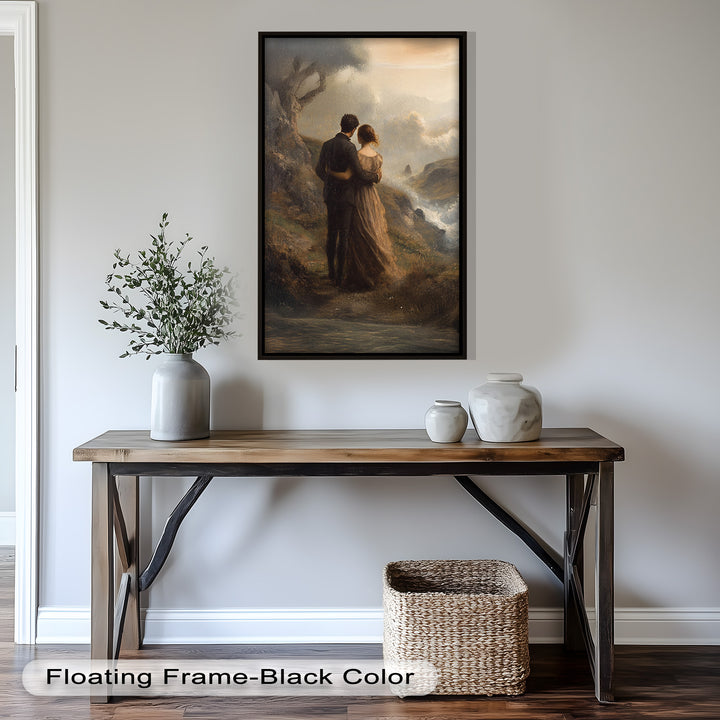 Embrace on the Cliffside – Oil Painting of Lovers in Nature