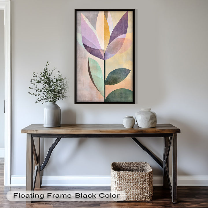 Purple Bloom – Minimalistisches geometrisches Blumenölgemälde