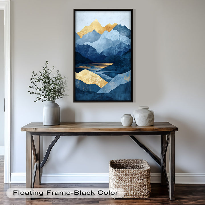 Golden Horizon – Abstract Blue Mountain Landscape Oil Painting
