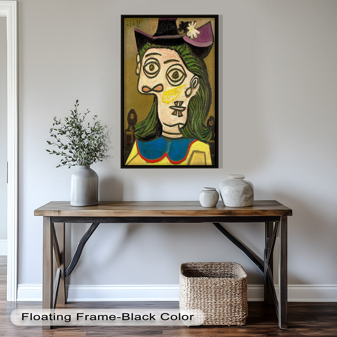 Whimsical Hat – Abstract Female Portrait with Flower Detail Picasso Oil Painting