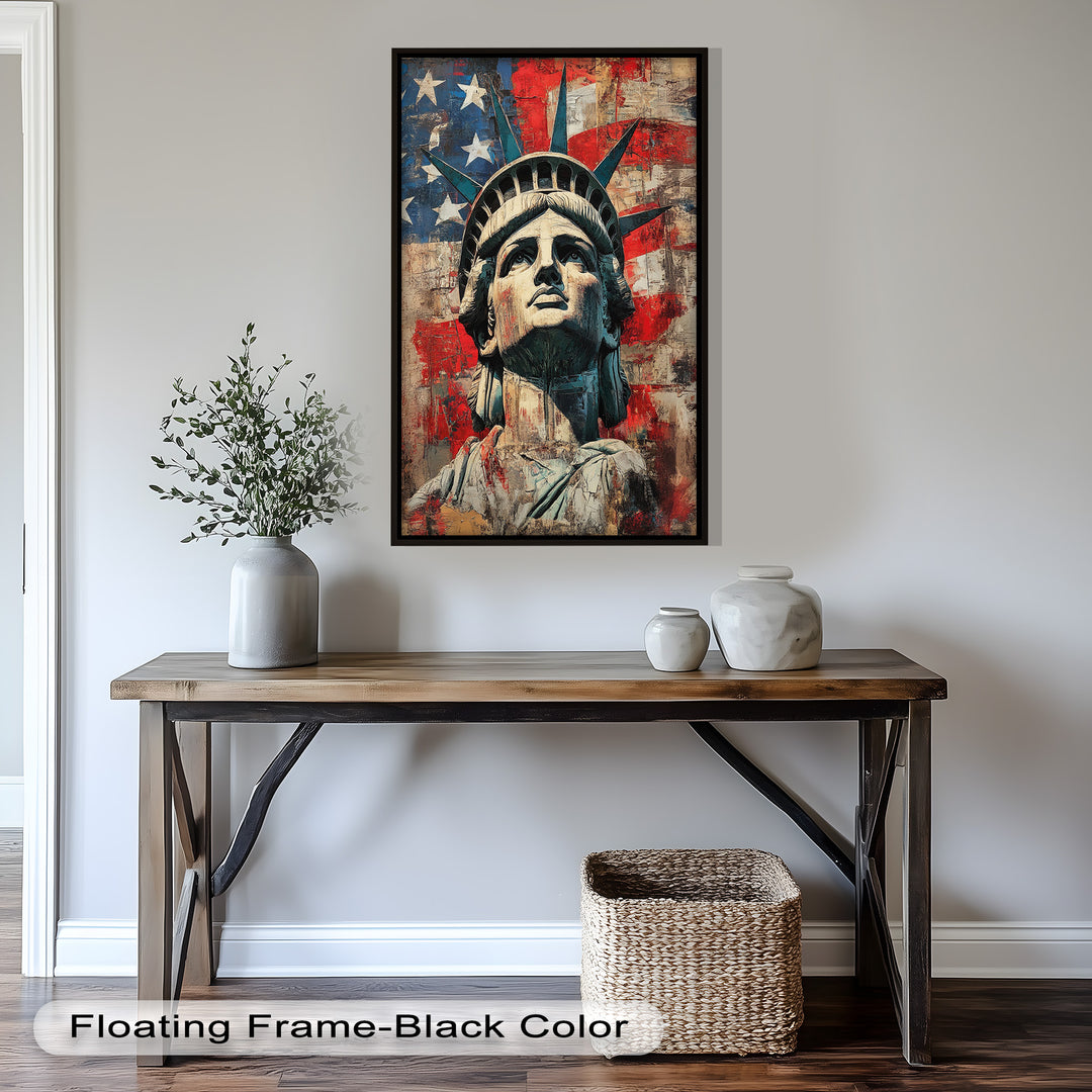 Freiheitsstatue mit amerikanischer Flagge - Patriotisches Ölgemälde