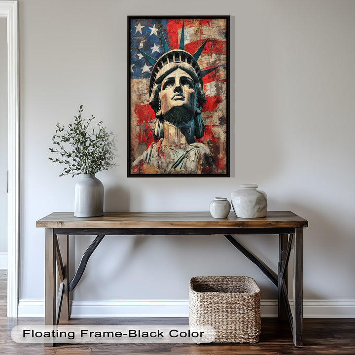 Freiheitsstatue mit amerikanischer Flagge - Patriotisches Ölgemälde