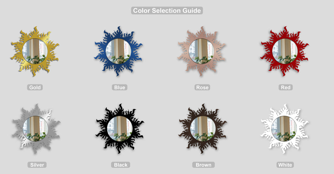 Flame Crown Round Decorative Wall Mirror – Modern Asymmetrical Mirror Wall Decor