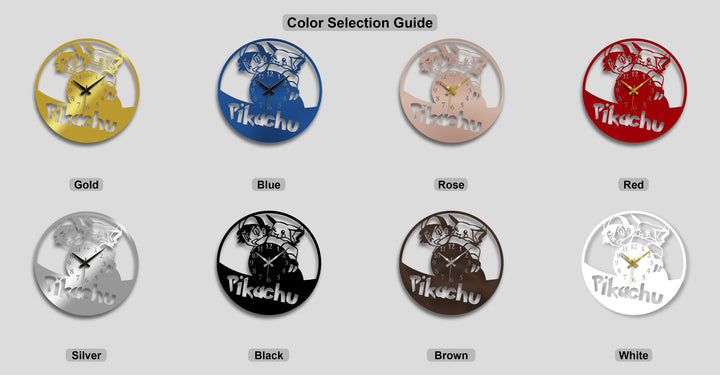 Demonstrating high color saturation, eight varied options for a Pikachu Cartoon Character Metal Wall Clock offer bold metal wall decor aesthetics.