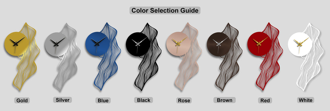 Vertically oriented flowing abstract leaf metal wall clocks exhibit their unique undulating shapes, ideal as modern metal art for wall.
