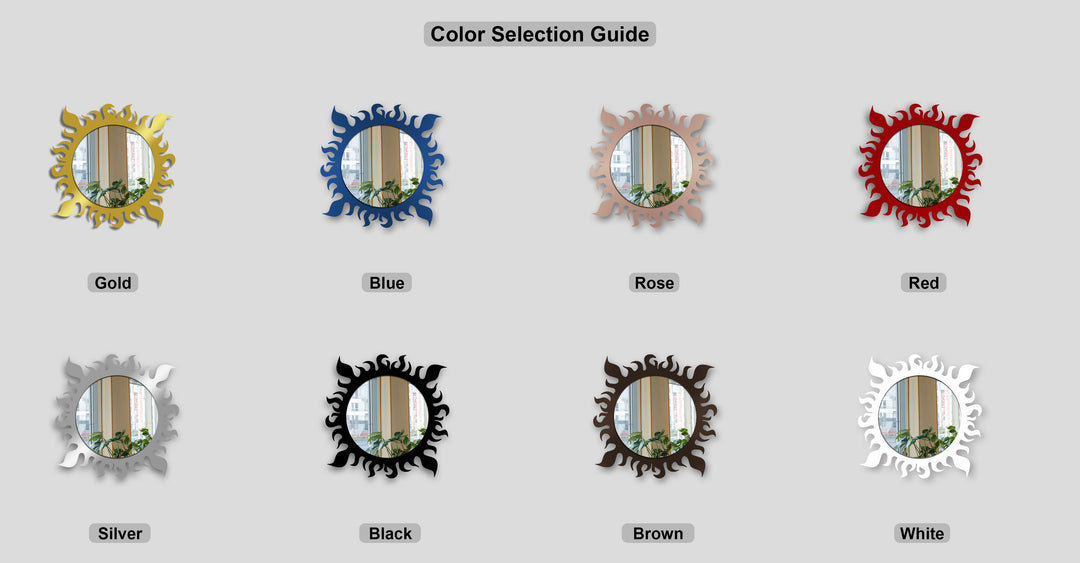 Solar Flame Round Decorative Wall Mirror – Modern Asymmetrical Mirror Wall Decor