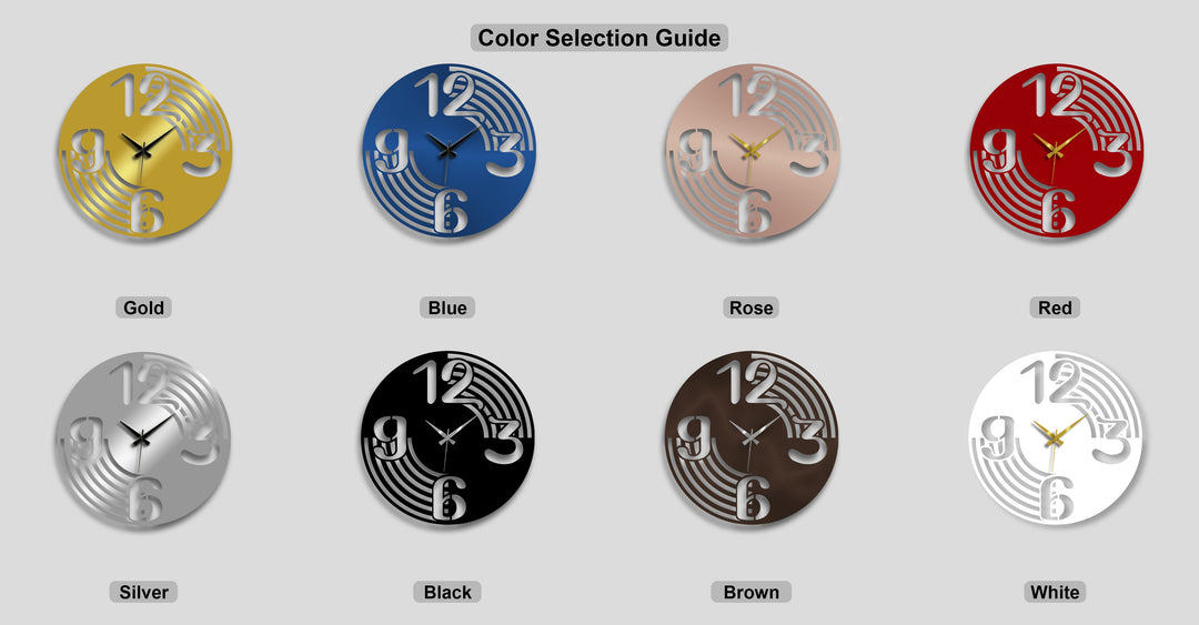 The smooth visual transition across eight distinct color options for this modern flow number metal wall clock demonstrates its versatile decoration wall art.