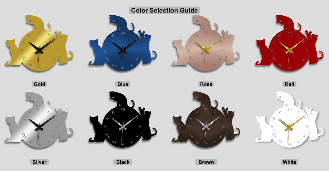 Playful Cat Silhouette Roman Numeral Metal Wall Clock