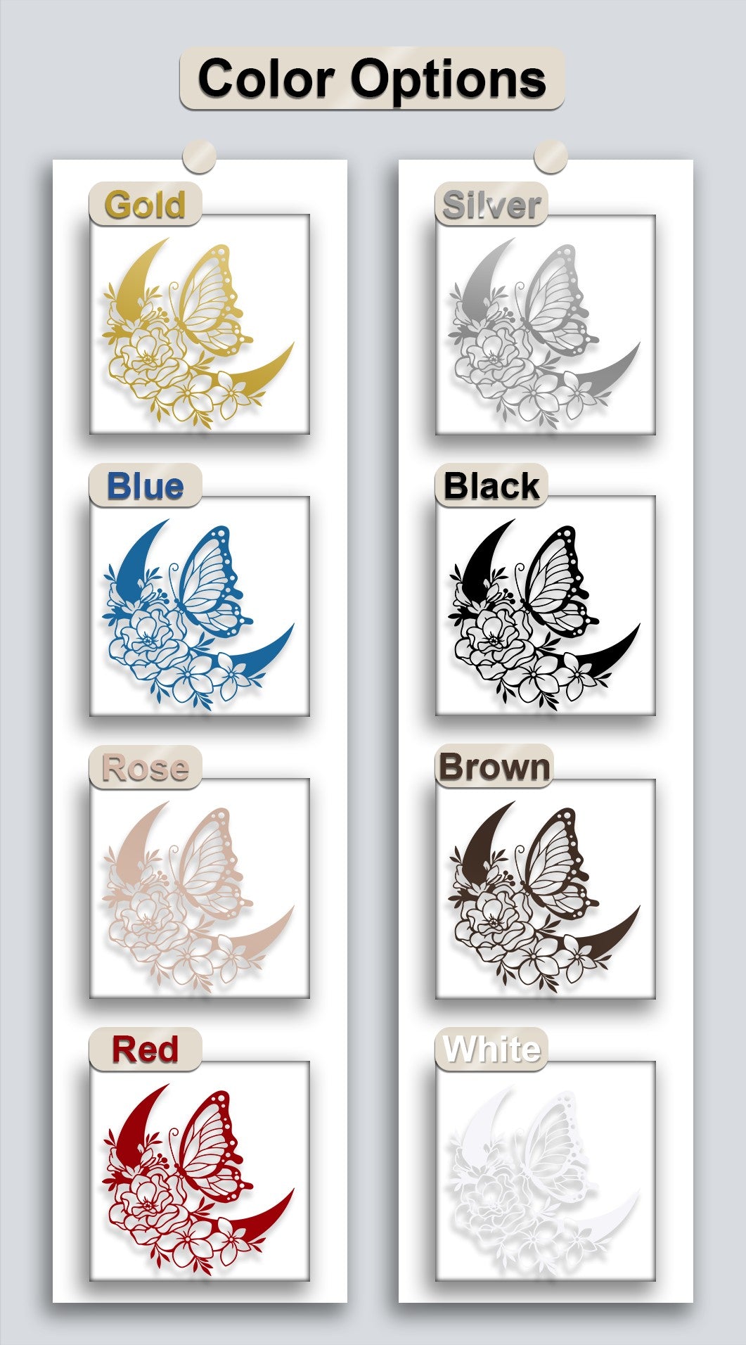 Lunar Bloom – Butterfly & Floral Crescent Metal Wall Art
