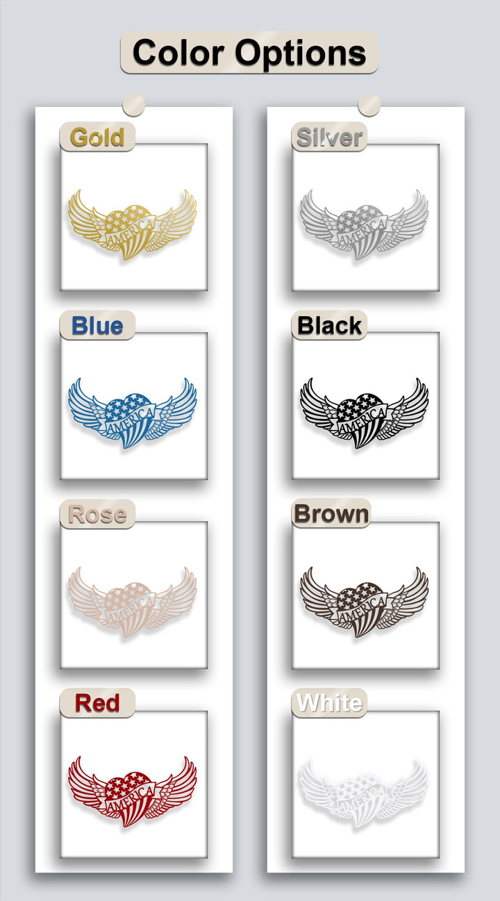 A clean, neutral backdrop with subtle shadows highlights the diverse color options for the American Heart Metal decoration wall art.