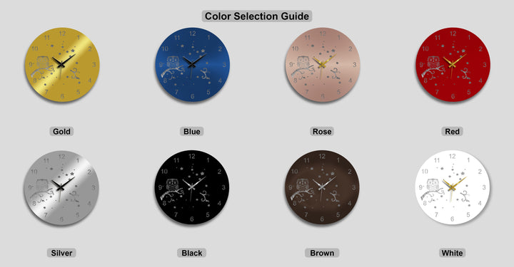 The darkest area displays a sleek onyx black owl night metal art for wall clock with shimmering silver numbers and a starry sky design.