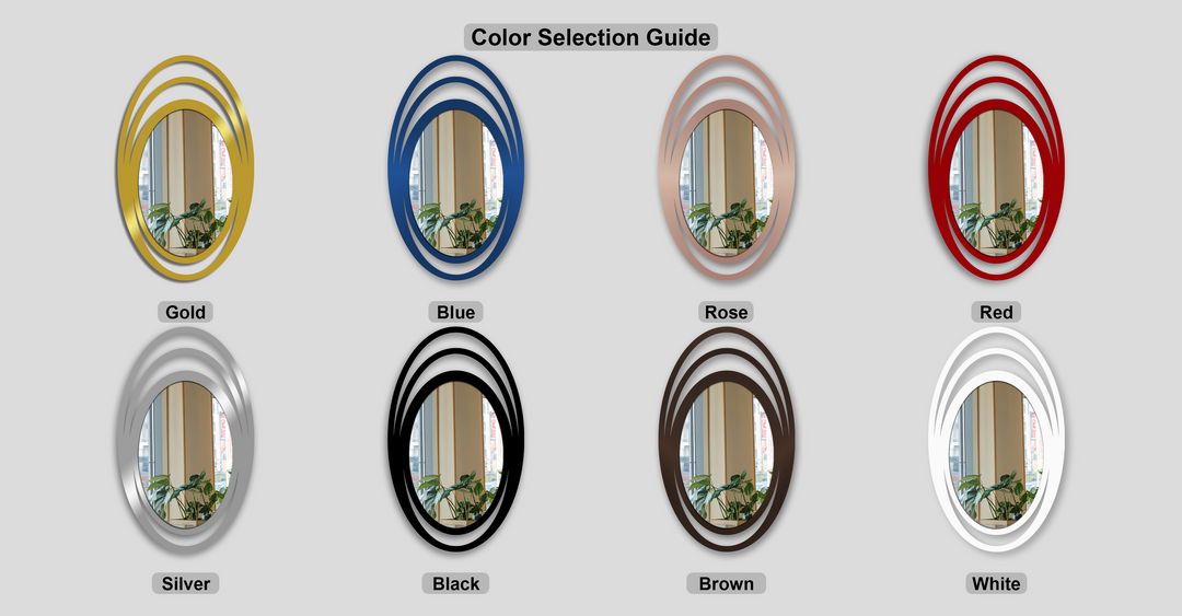 Negative space highlights the oval's triple halo frame, shaping a striking design within this selection of modern mirror finishes.