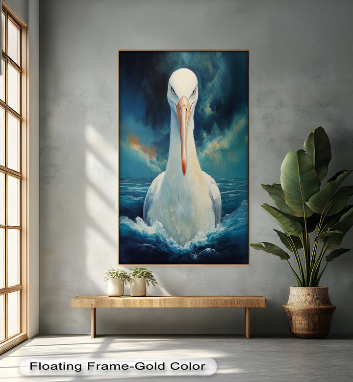 Stork Amid Ocean Storm - Animal Oil Painting