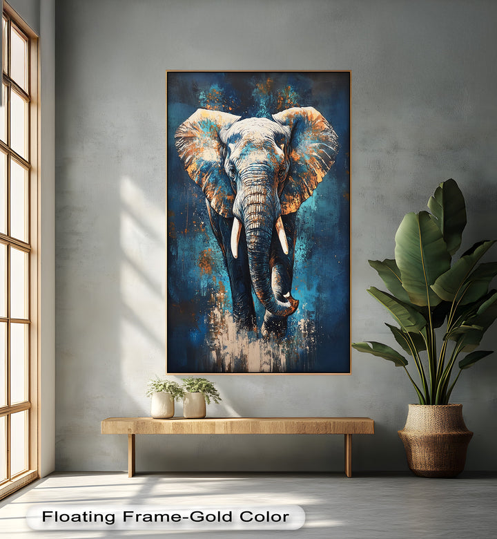 Elephant in Blue Tones - Animal Oil Painting