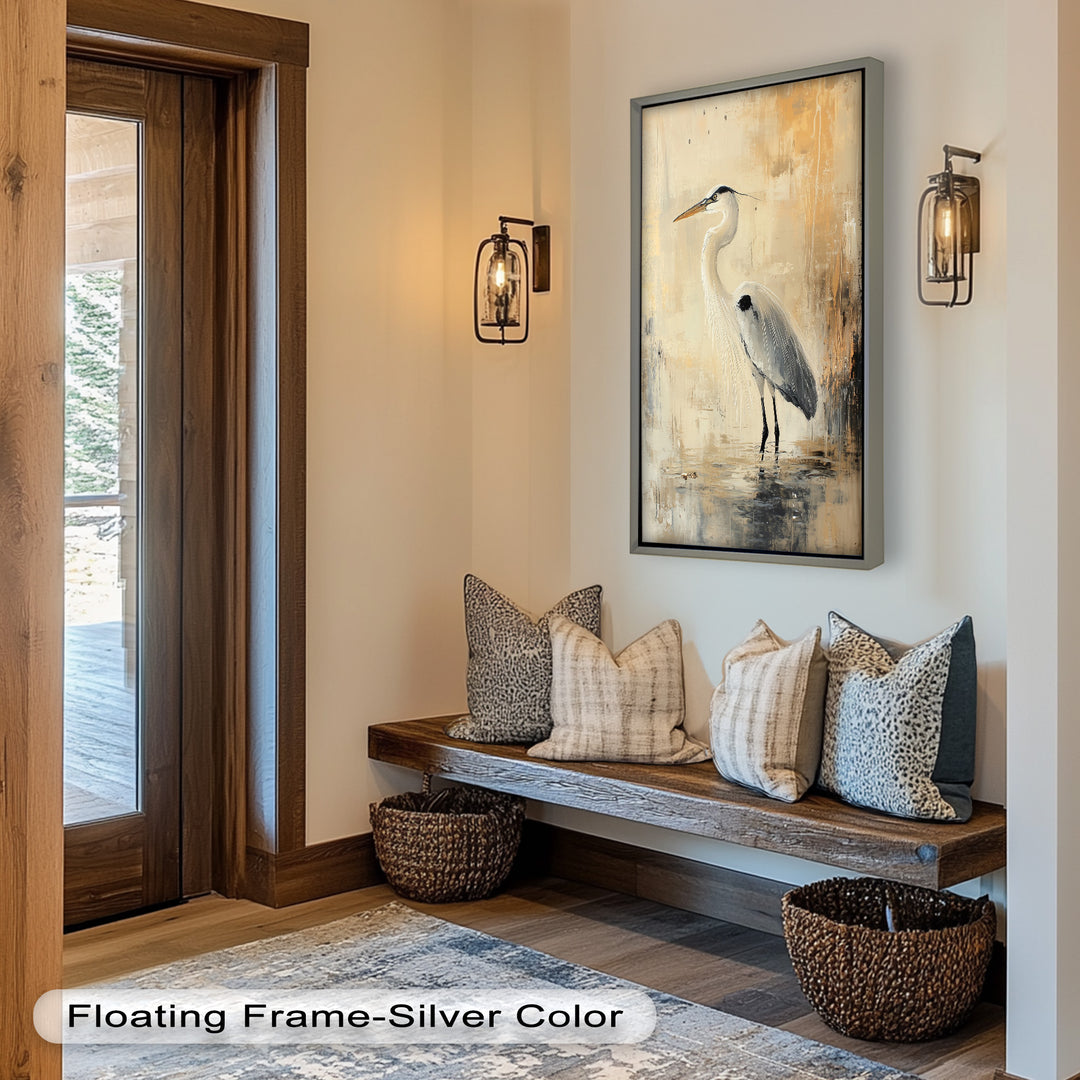 Golden Stillness – Heron in Reflective Water Oil Painting