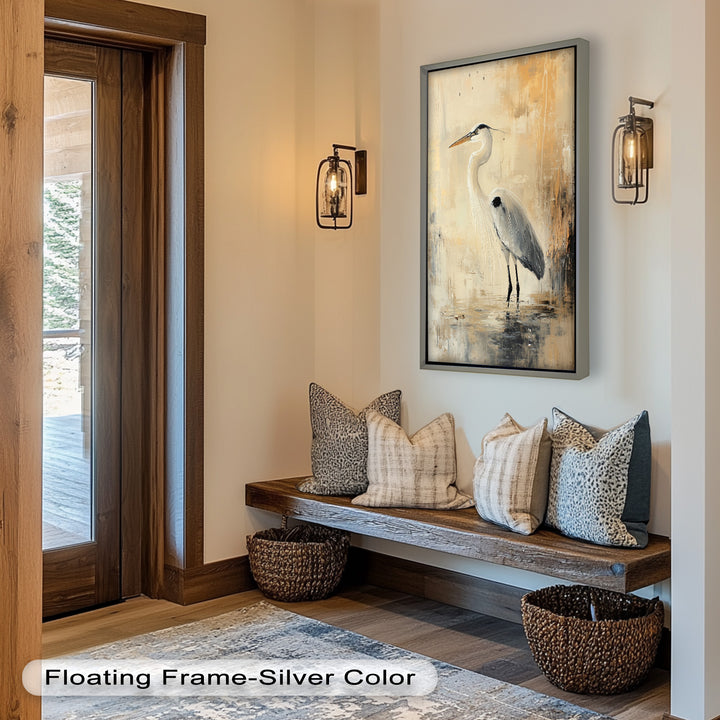 Golden Stillness – Heron in Reflective Water Oil Painting