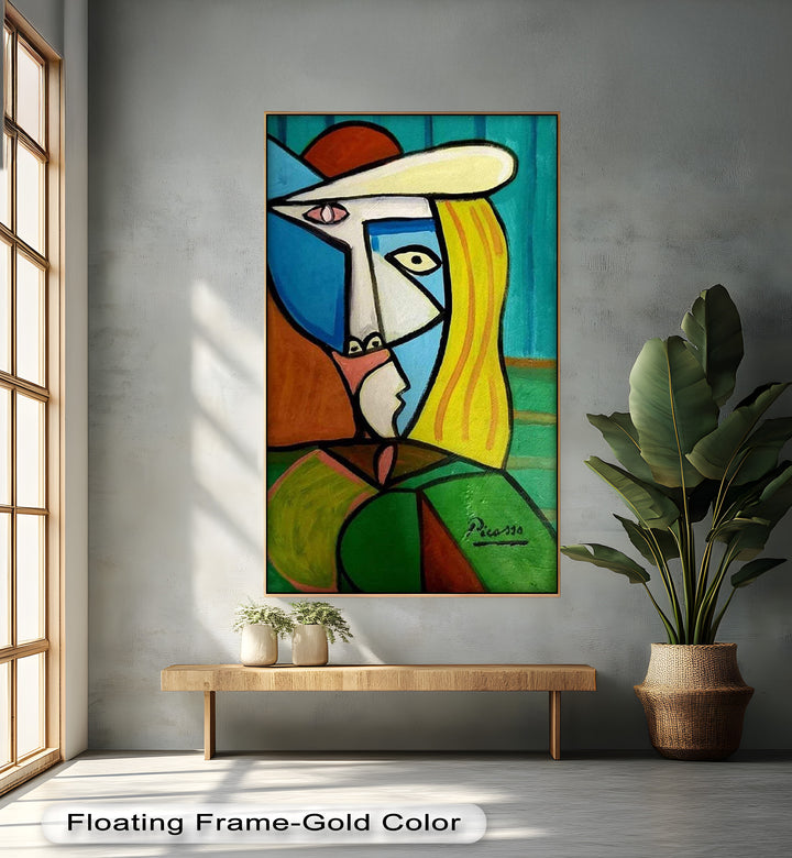 Golden Gaze – Cubist Woman in Hat Picasso Oil Painting